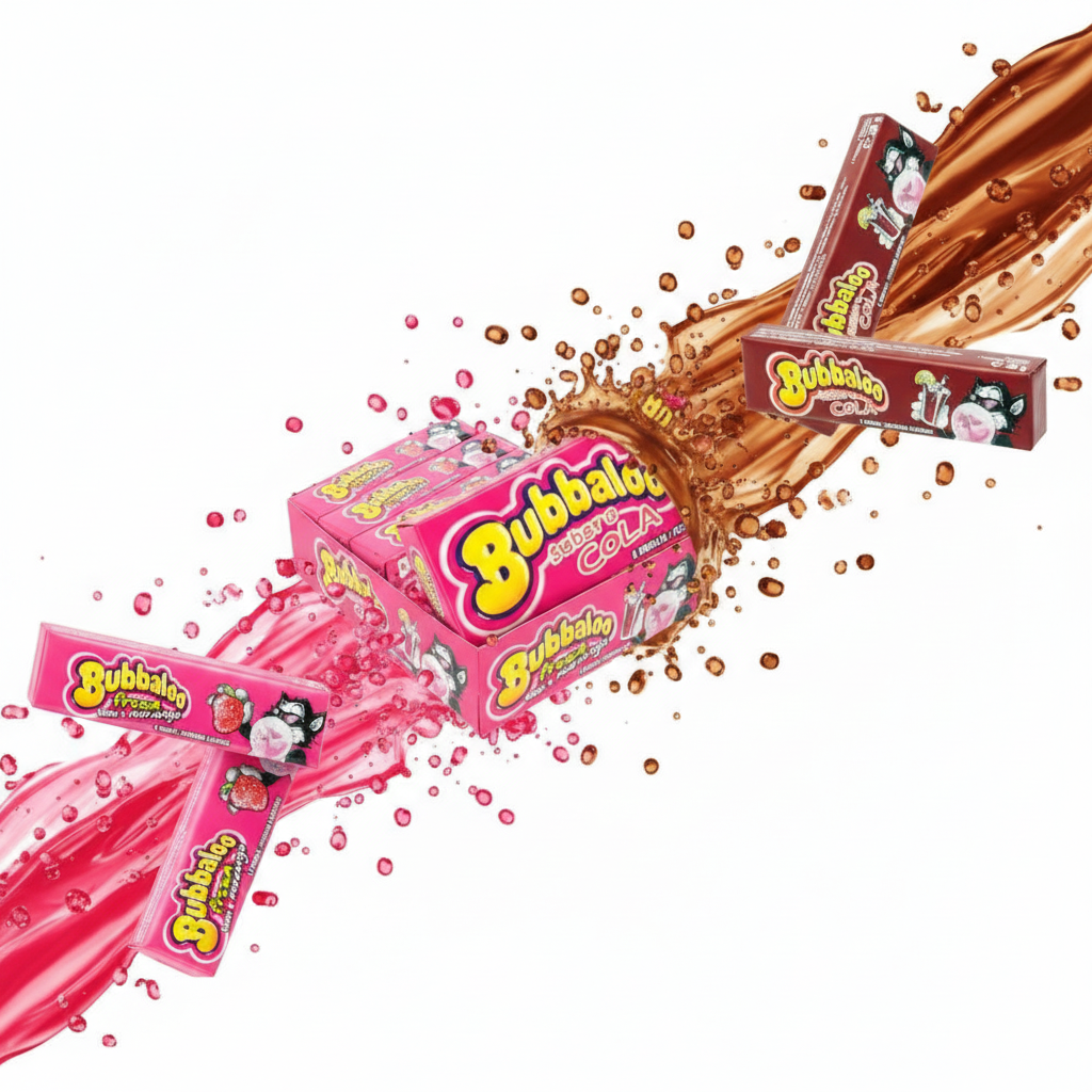 Bubbaloo Stick (Caja 18 uds) – Chicles Rellenos con Tattoo: ¡Elige entre Fresa o Cola!