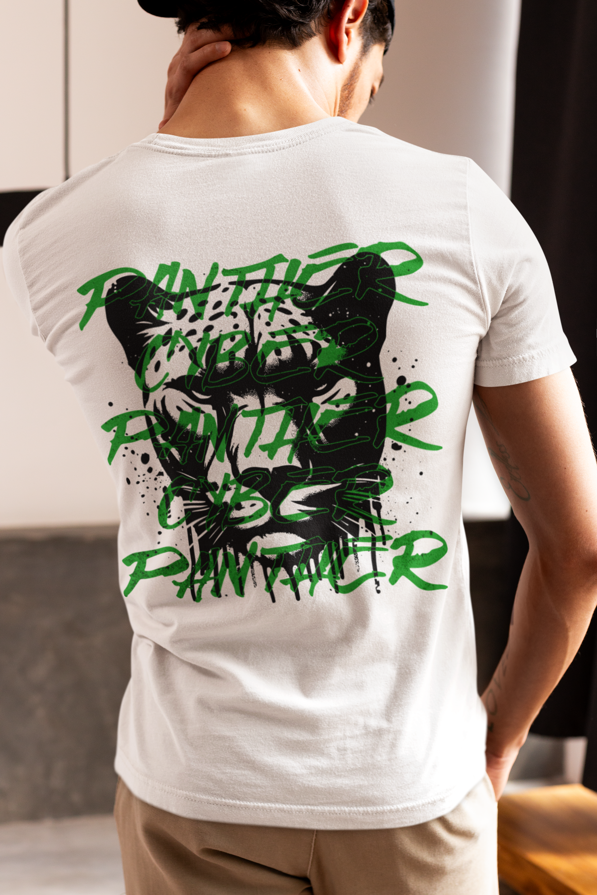 "Cyber Panther" Electric Green Graphic T-Shirt