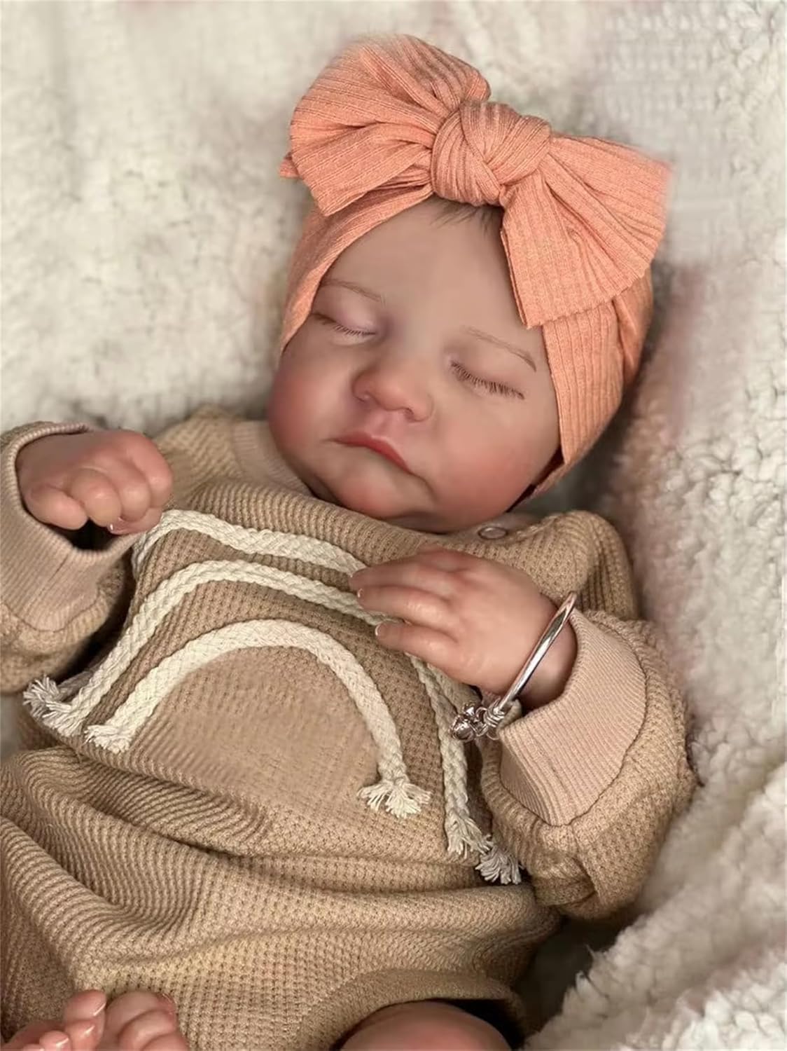 QIYANER Bebê renascido realista de 19 polegadas,Boneca Reborn Menina Silicone - macio, pintura 3D acessórios completos perfeitos Toque Real Macio Olhos fechados boneca reborn original,Bebezinha