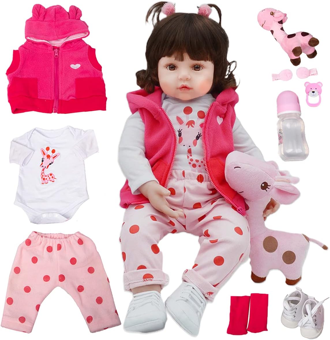 Brastoy Bebê Reborn Boneca Menina 100% Silicone Girafinha Olhos Castanhos 48cm