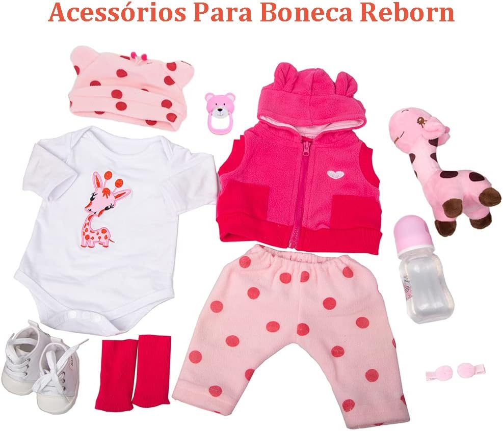 Brastoy Bebê Reborn Boneca Menina 100% Silicone Girafinha Olhos Castanhos 48cm