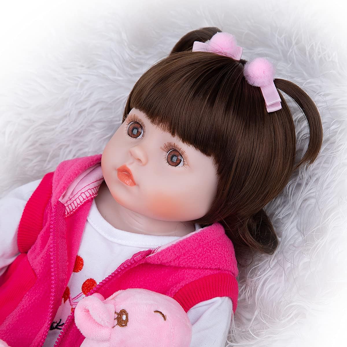 Brastoy Bebê Reborn Boneca Menina 100% Silicone Girafinha Olhos Castanhos 48cm