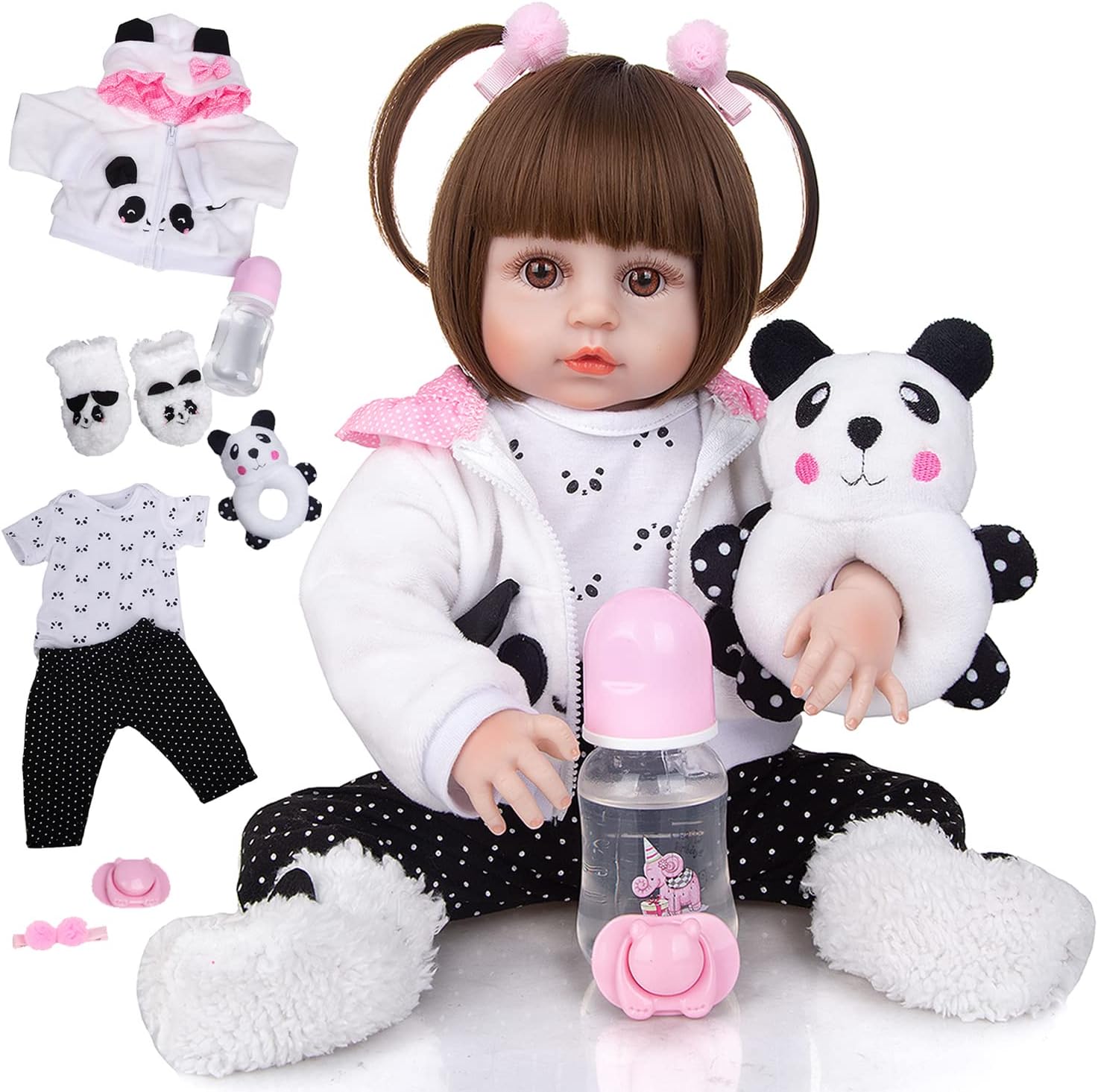Brastoy Bebê Reborn Boneca Silicone Menina Panda (48cm Panda Menina Boneca)