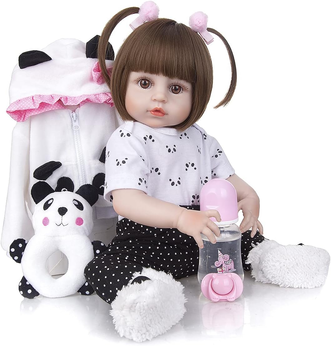 Brastoy Bebê Reborn Boneca Silicone Menina Panda (48cm Panda Menina Boneca)