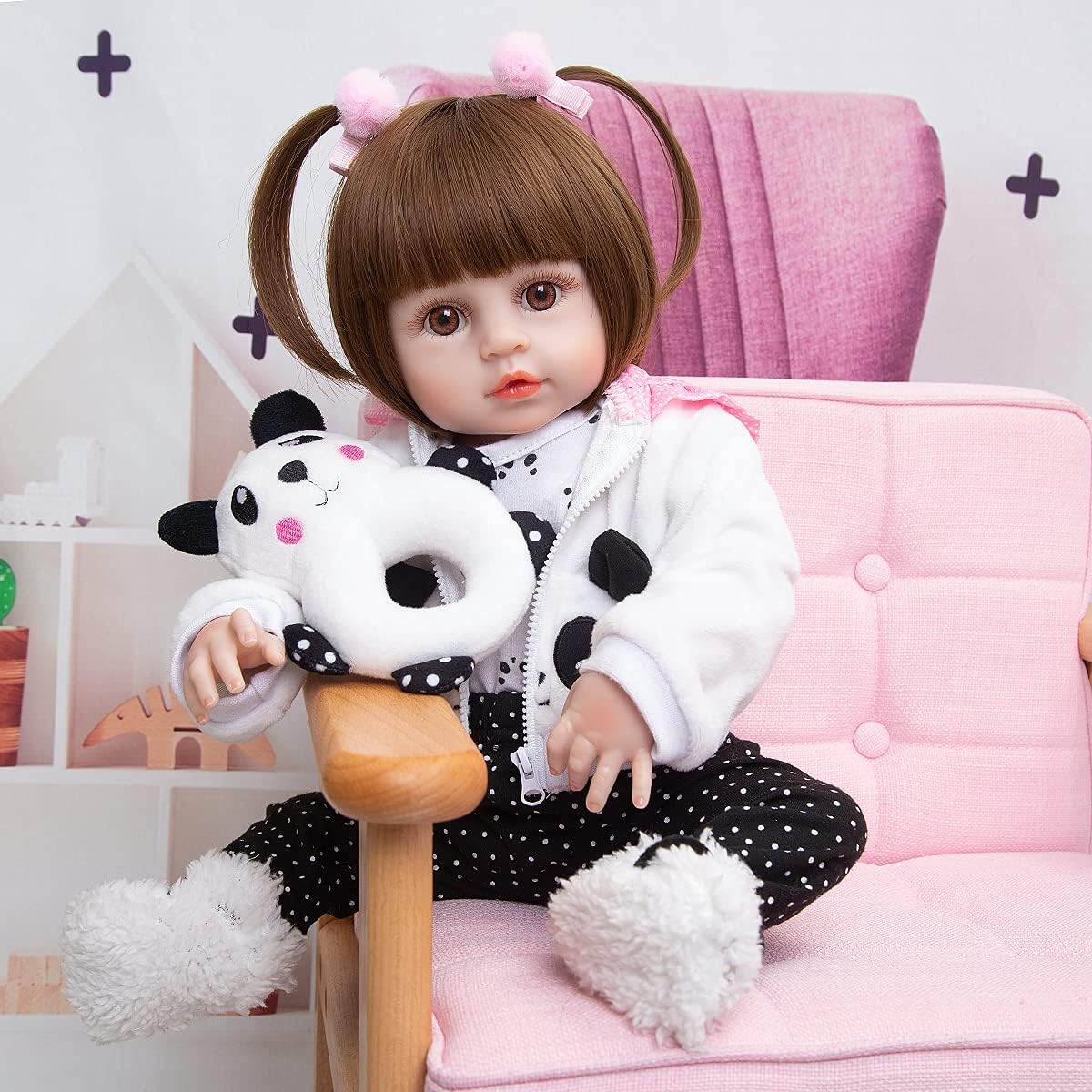 Brastoy Bebê Reborn Boneca Silicone Menina Panda (48cm Panda Menina Boneca)