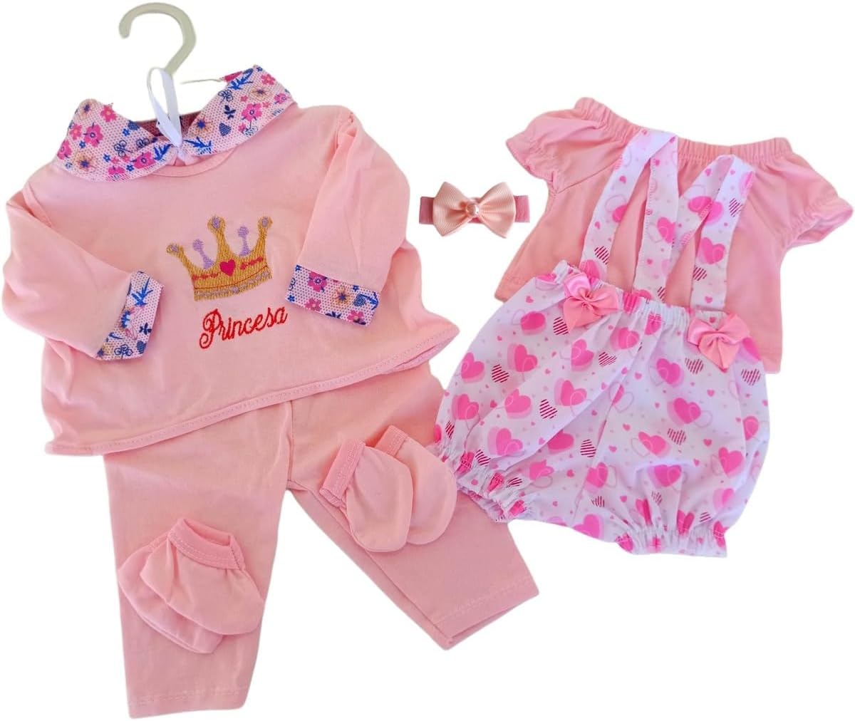 Kit Roupinha Bebê Reborn Jardineira + Pijama + Tiara