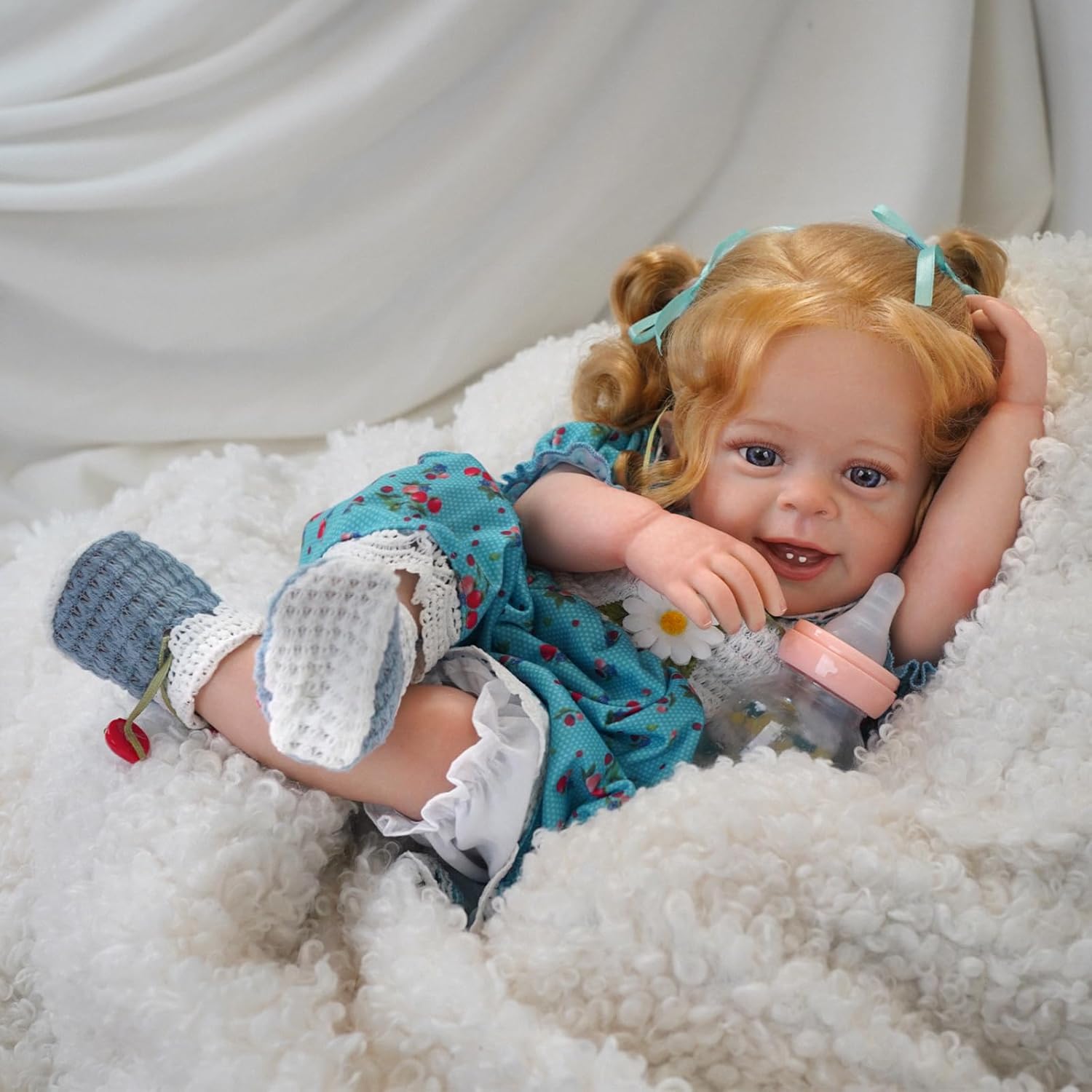 Brastoy Bebê Reborn Boneca Silicone Realista Pintado Menina Olhos Azuis Original 55cm