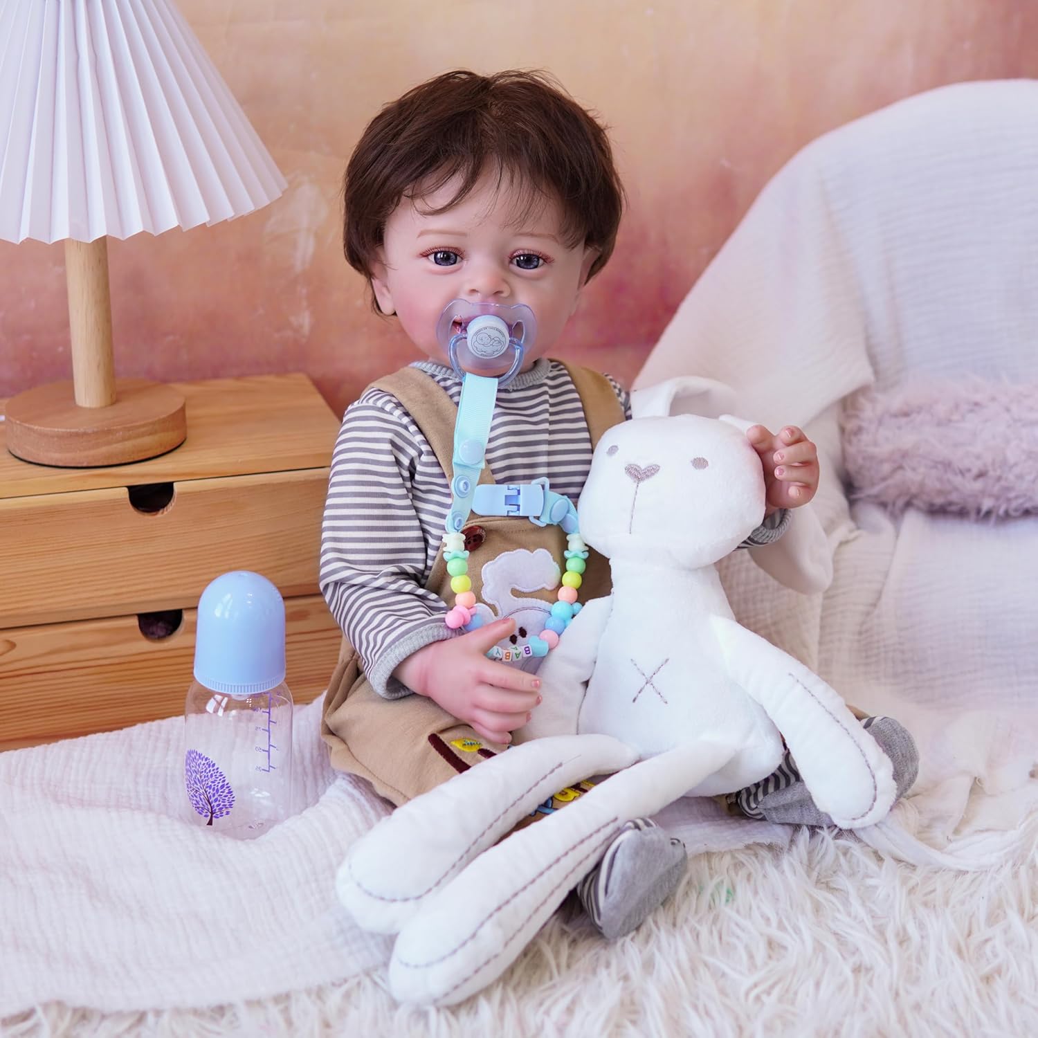 Brastoy Bebê Reborn Silicone Boneco Menino Coelho Olhos Azuis Realista Pintado Original 55cm