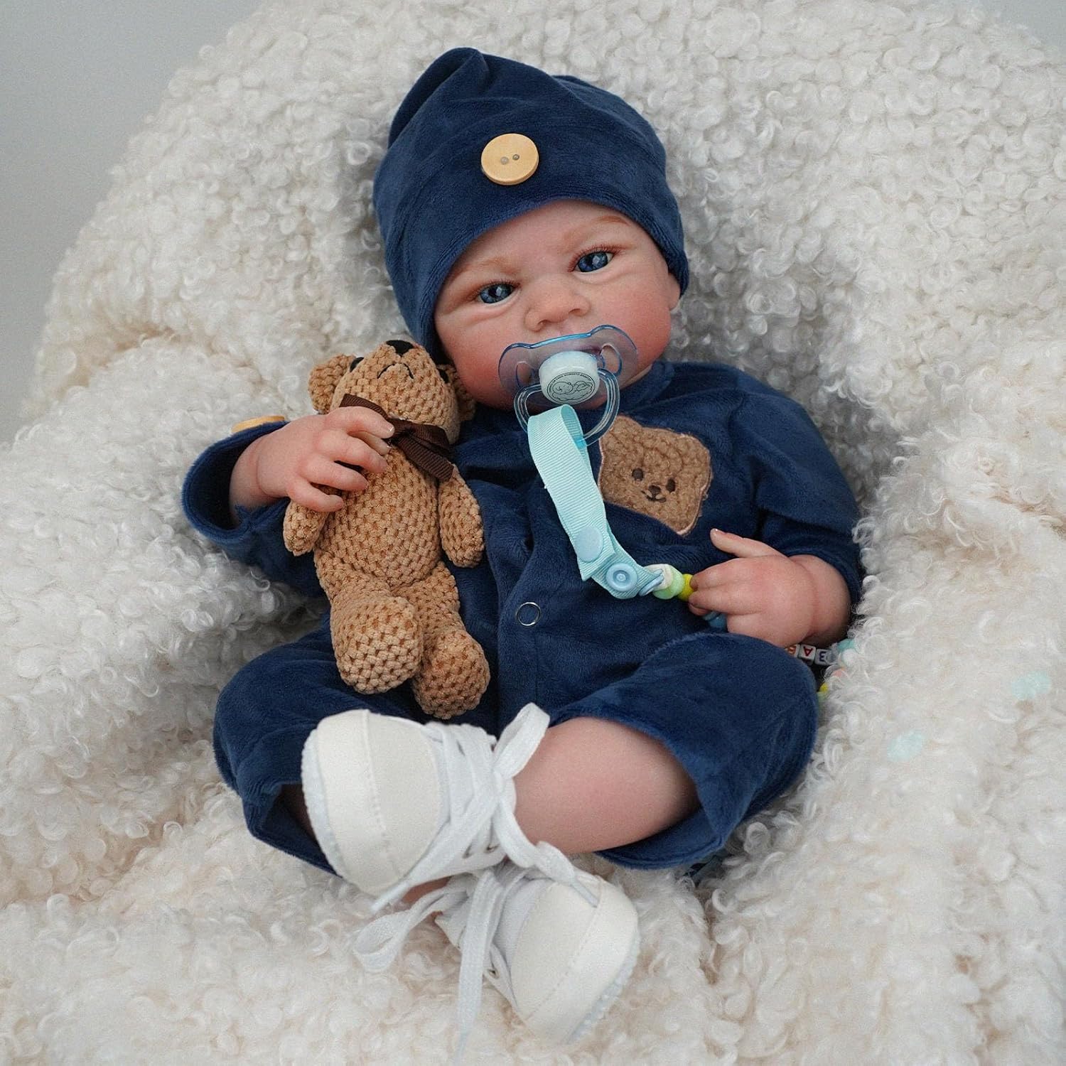 Brastoy Bebê Reborn Boneco Menino Urso Corpo de Silicone Realista Pintado Original 48cm