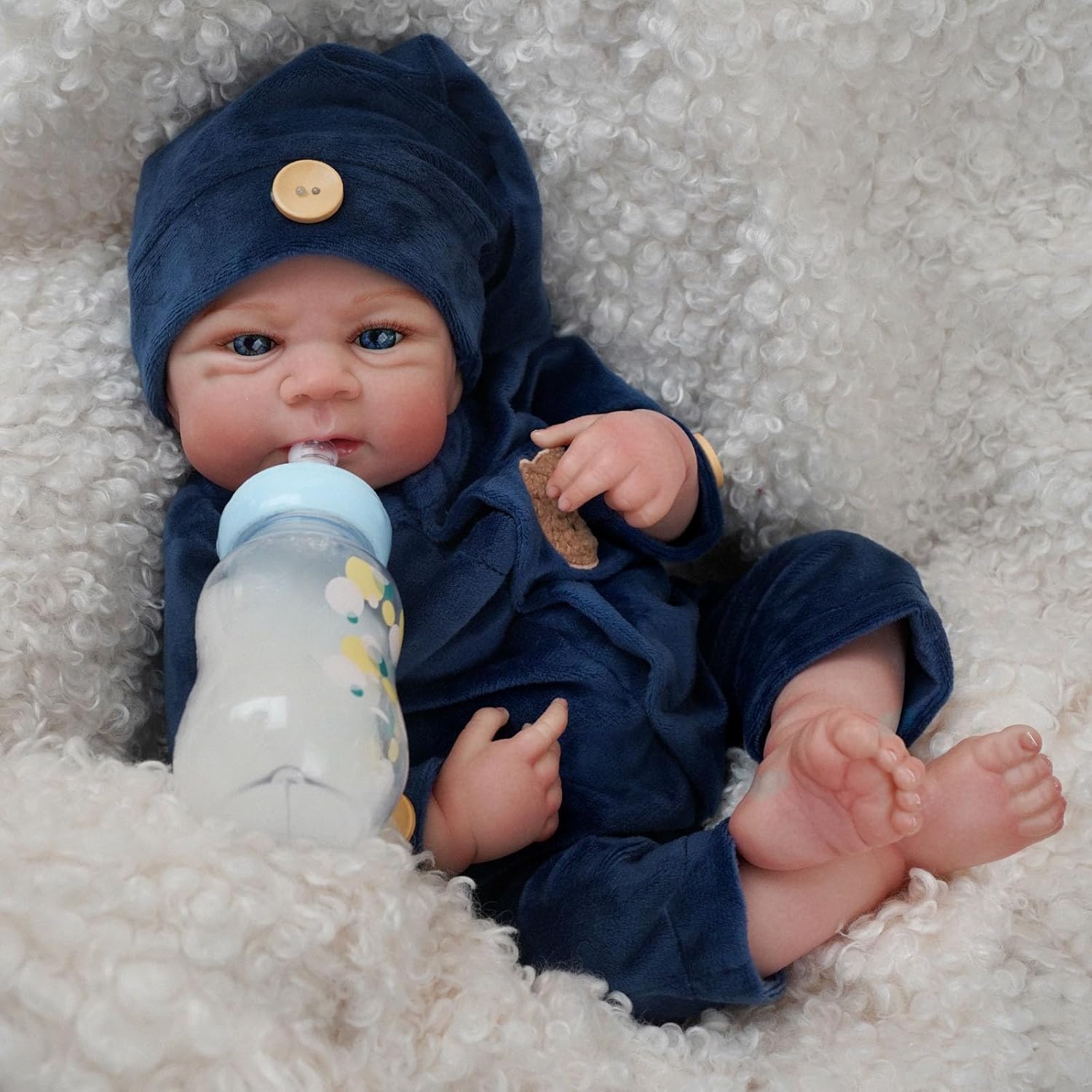 Brastoy Bebê Reborn Boneco Menino Urso Corpo de Silicone Realista Pintado Original 48cm