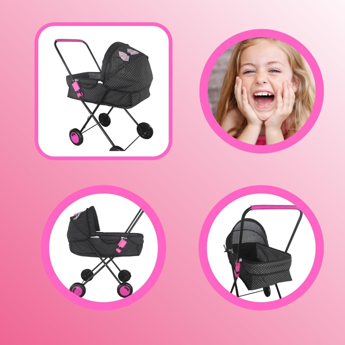 Carrinho de Boneca Xikitita Infantil Brinquedo De Passeio Para O Bebe Reborn De Sua Filha, Com Capota Dobrável, Trava Automática, Desmontável e Portátil.