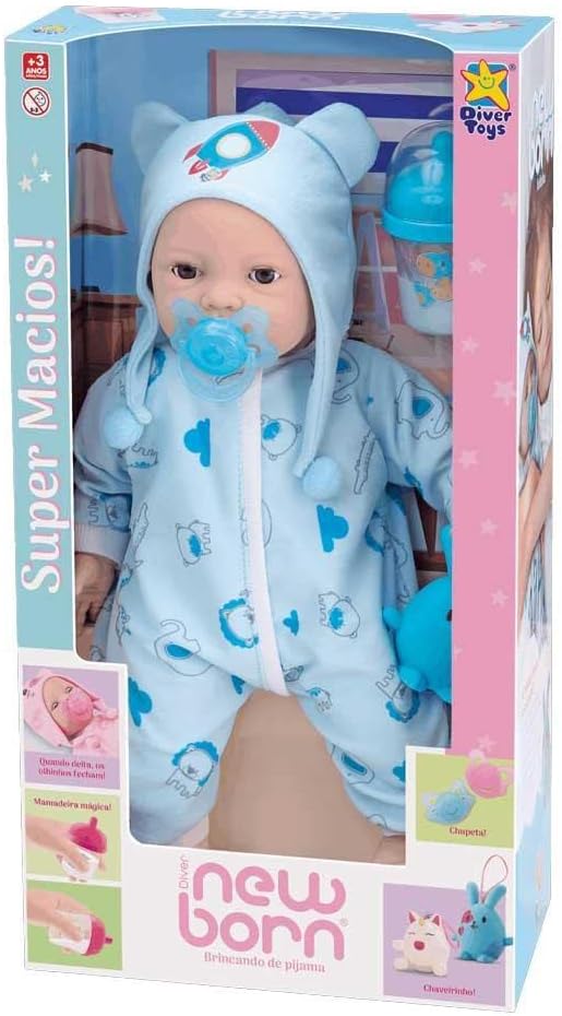 Divertoys boneco diver new born -brincando de pijama menino, Modelo: 4, Cor: branca