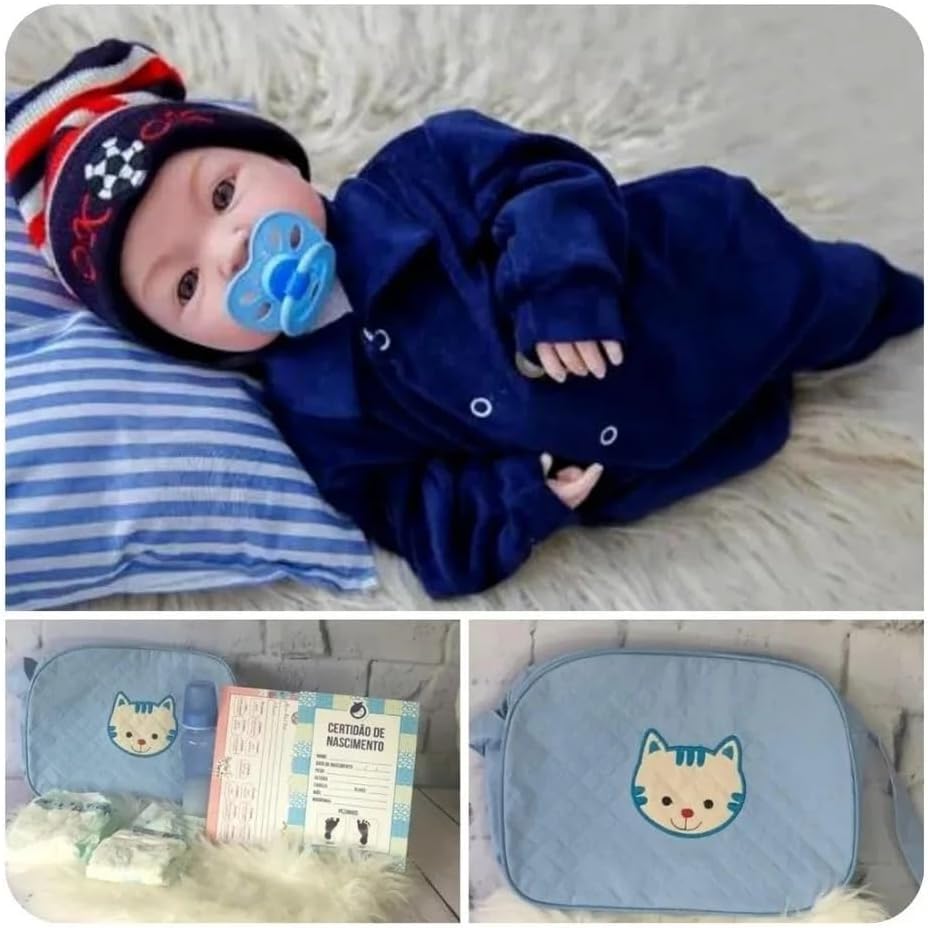  Clique para ver a visualização completa Bebê Tipo Reborn Menino Príncipe Com Acessórios 45cm + Bolsa