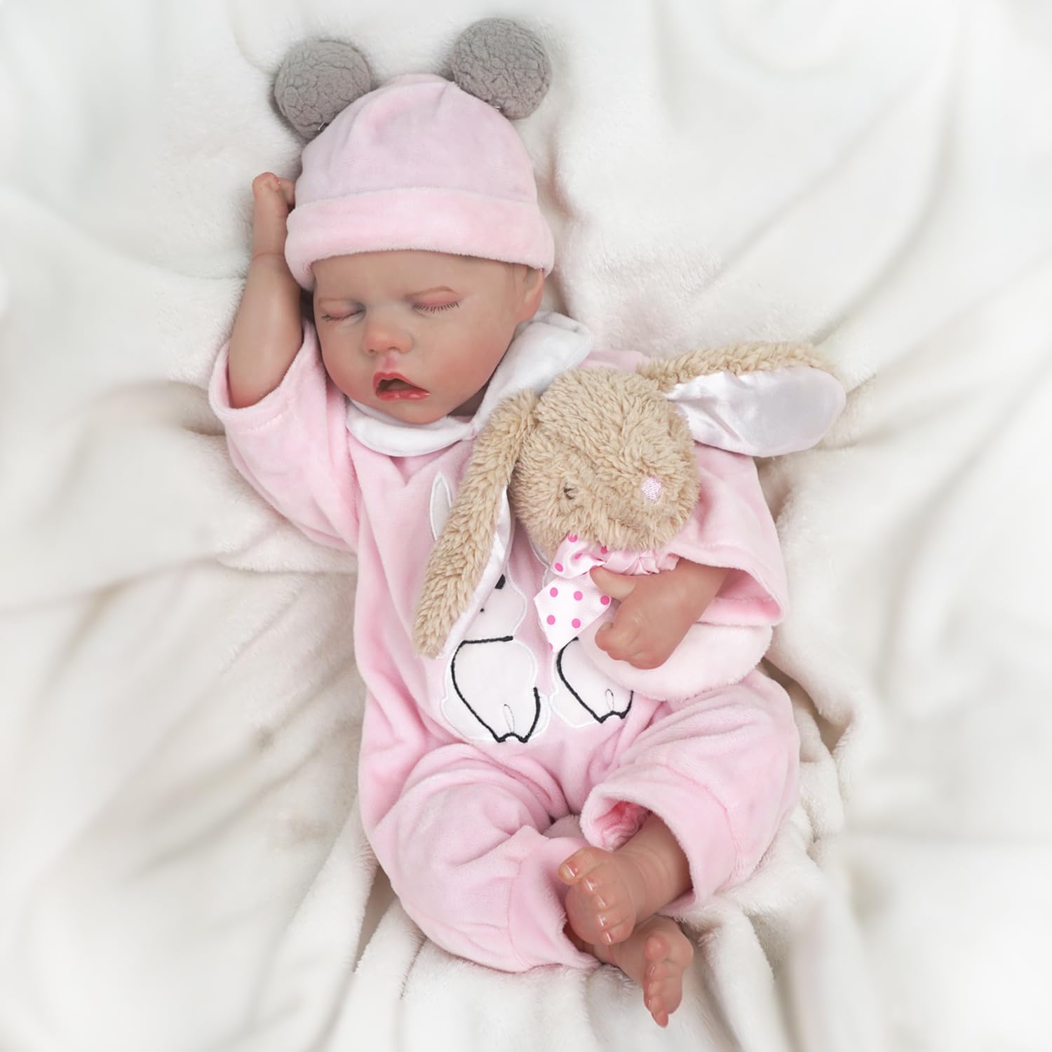 Brastoy Bebê Reborn Boneca Corpo de Silicone Menina Realista Original Pode Dar Banho (Menina Coelho)