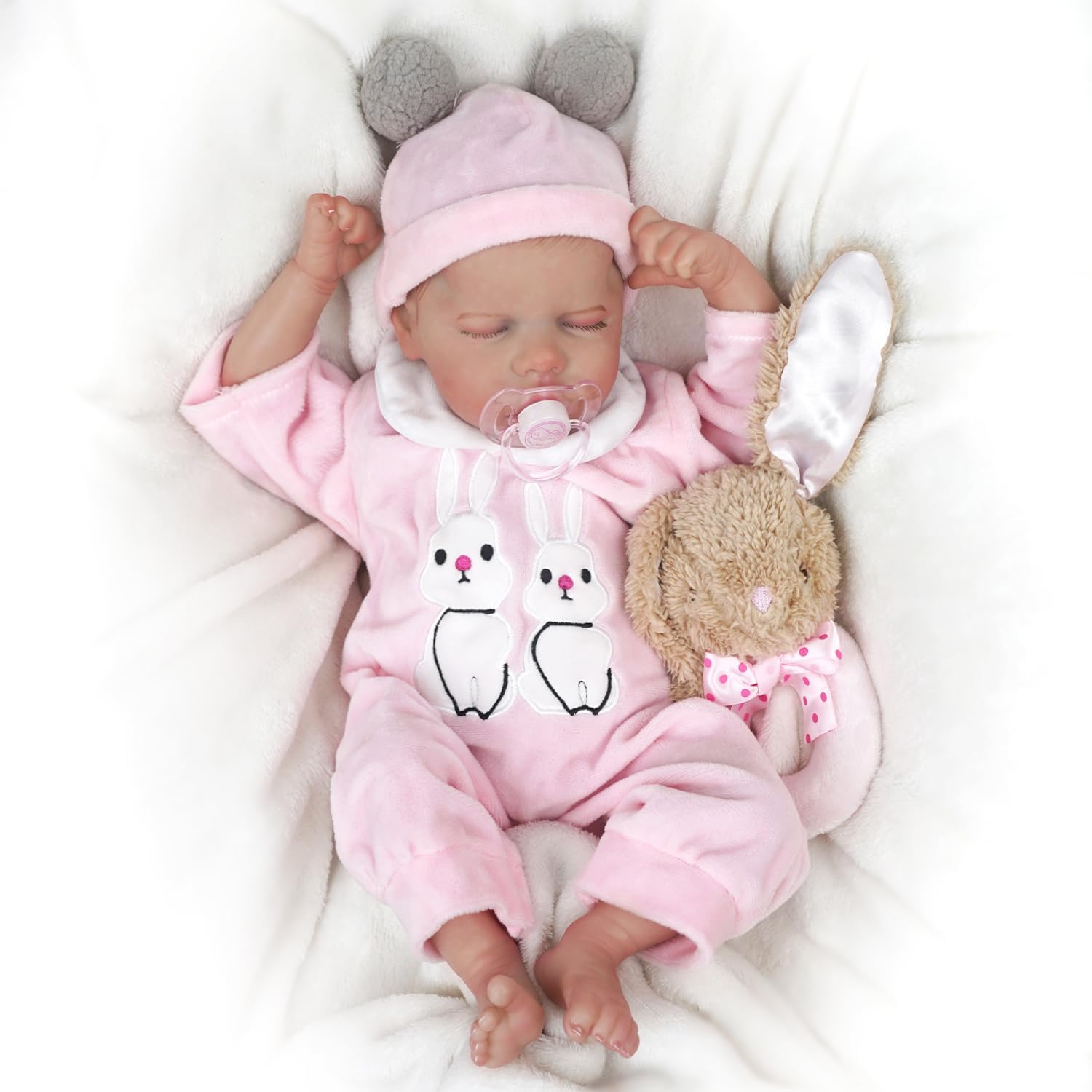 Brastoy Bebê Reborn Boneca Corpo de Silicone Menina Realista Original Pode Dar Banho (Menina Coelho)
