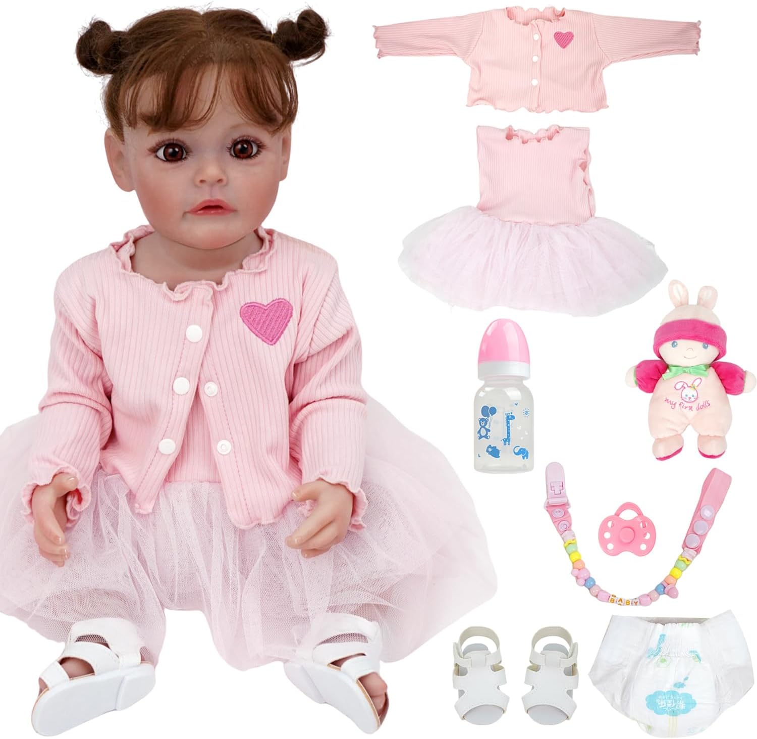 Brastoy Bebê Reborn Boneca Pintada Silicone Menina Original (55cm Menina Rosa)