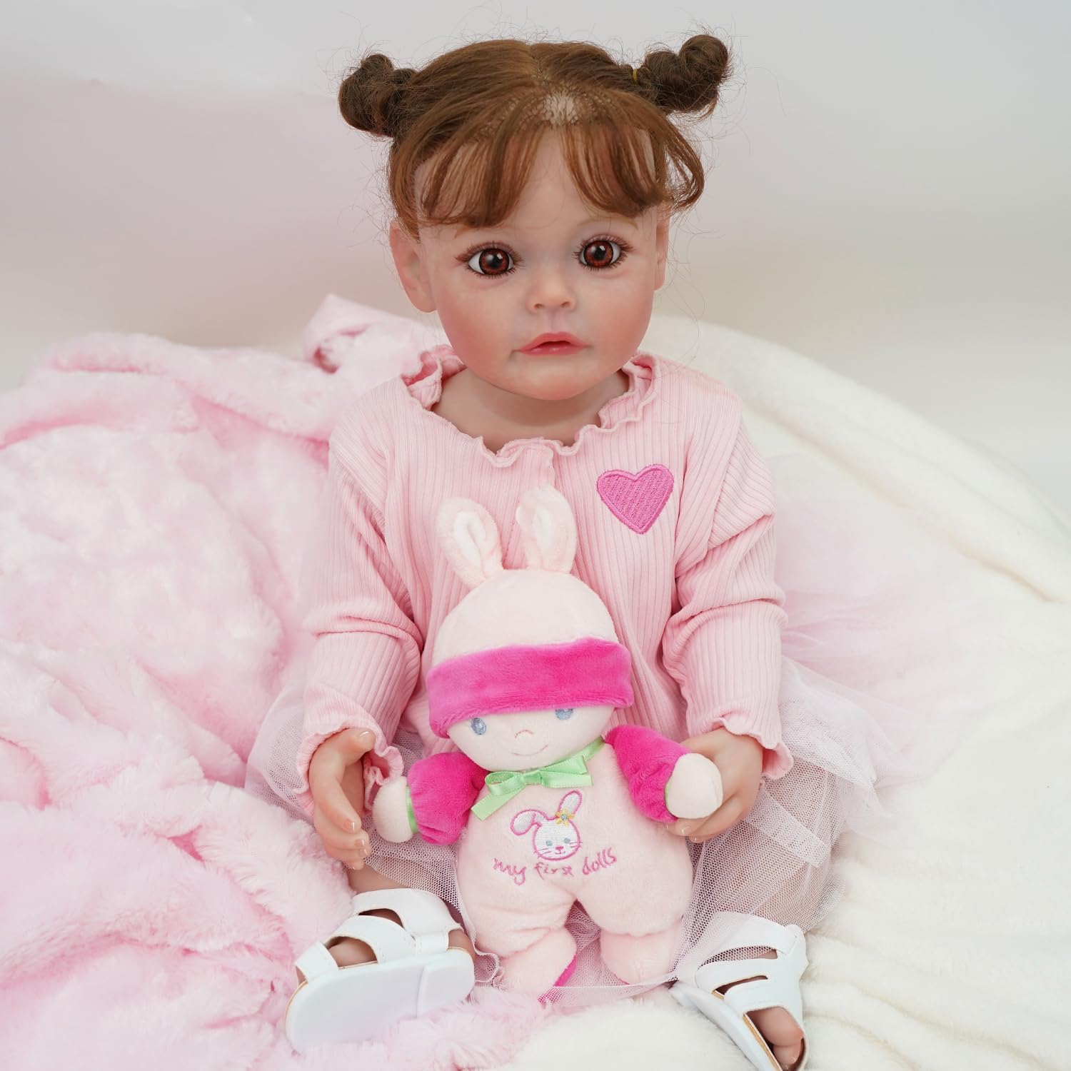 Brastoy Bebê Reborn Boneca Pintada Silicone Menina Original (55cm Menina Rosa)