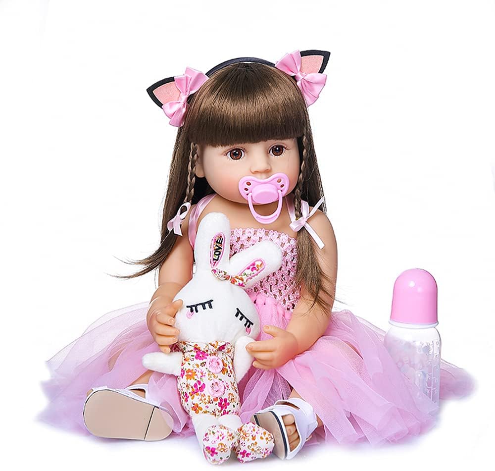 Brastoy Boneca Bebê Reborn Silicone Menina Olhos Castanhos 55cm Original