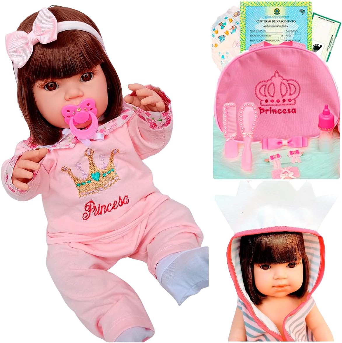 Tipo Boneca Bebê Baby Real Reborn Realista Bolsa + 28 Itens