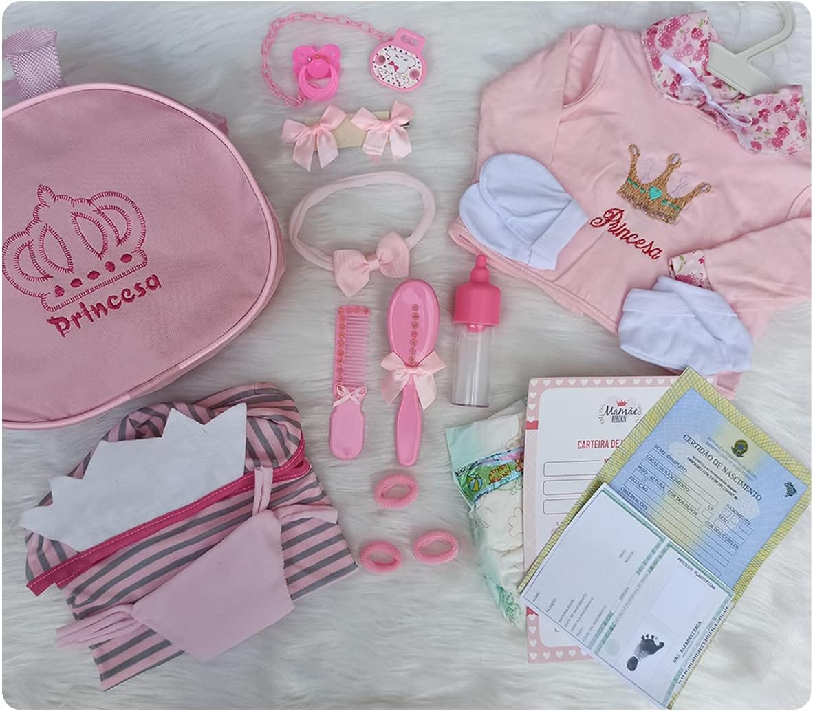 Tipo Boneca Bebê Baby Real Reborn Realista Bolsa + 28 Itens