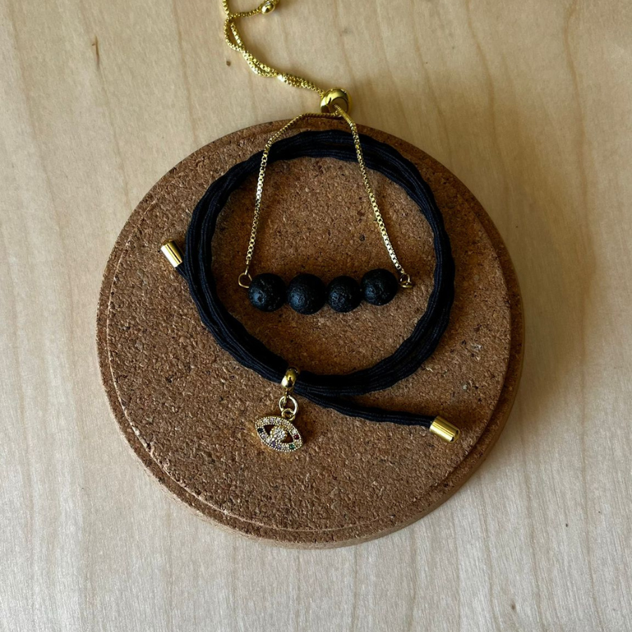Conjunto Pulseira Difusora Preta – Olho Grego