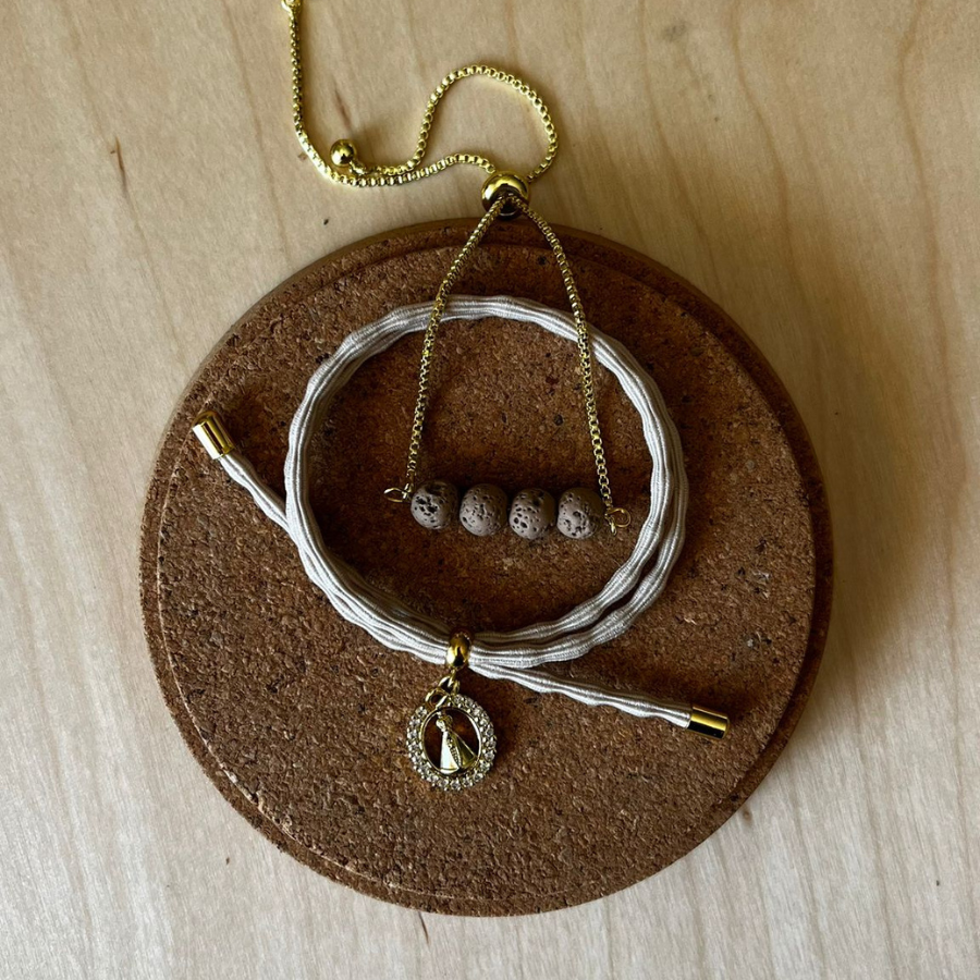Conjunto Pulseira Difusora Bege Acinzentado – Nossa Senhora Aparecida