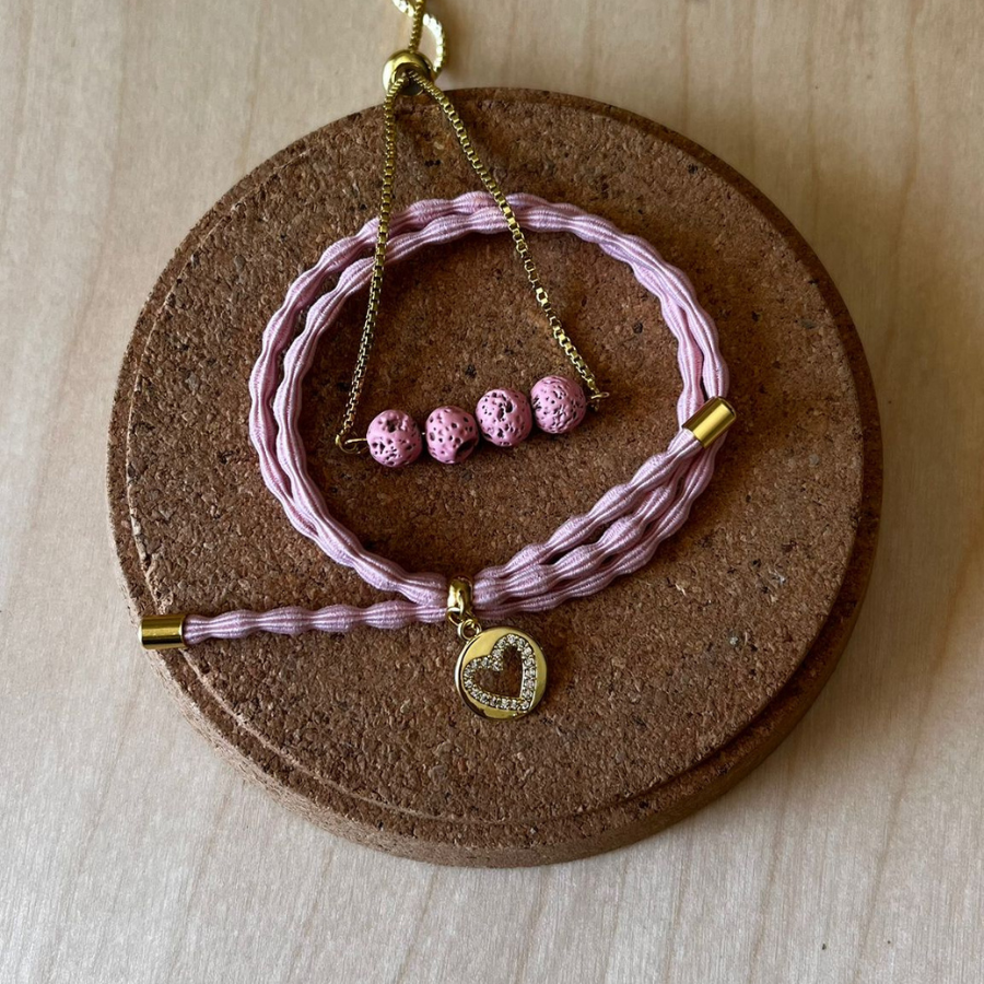 Conjunto Pulseira Difusora Rosa Claro – Coração