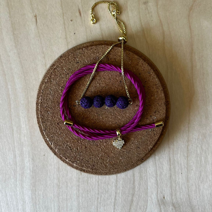 Conjunto Pulseira Difusora Rosa e Roxo – Coração