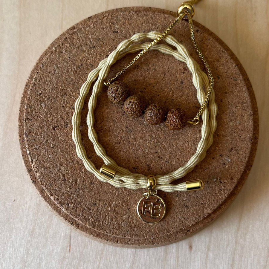 Conjunto Pulseira Difusora Bege e Castanho – Fé