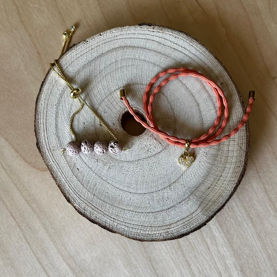 Conjunto Pulseira Difusora Salmão e Rosa Claro – Coração