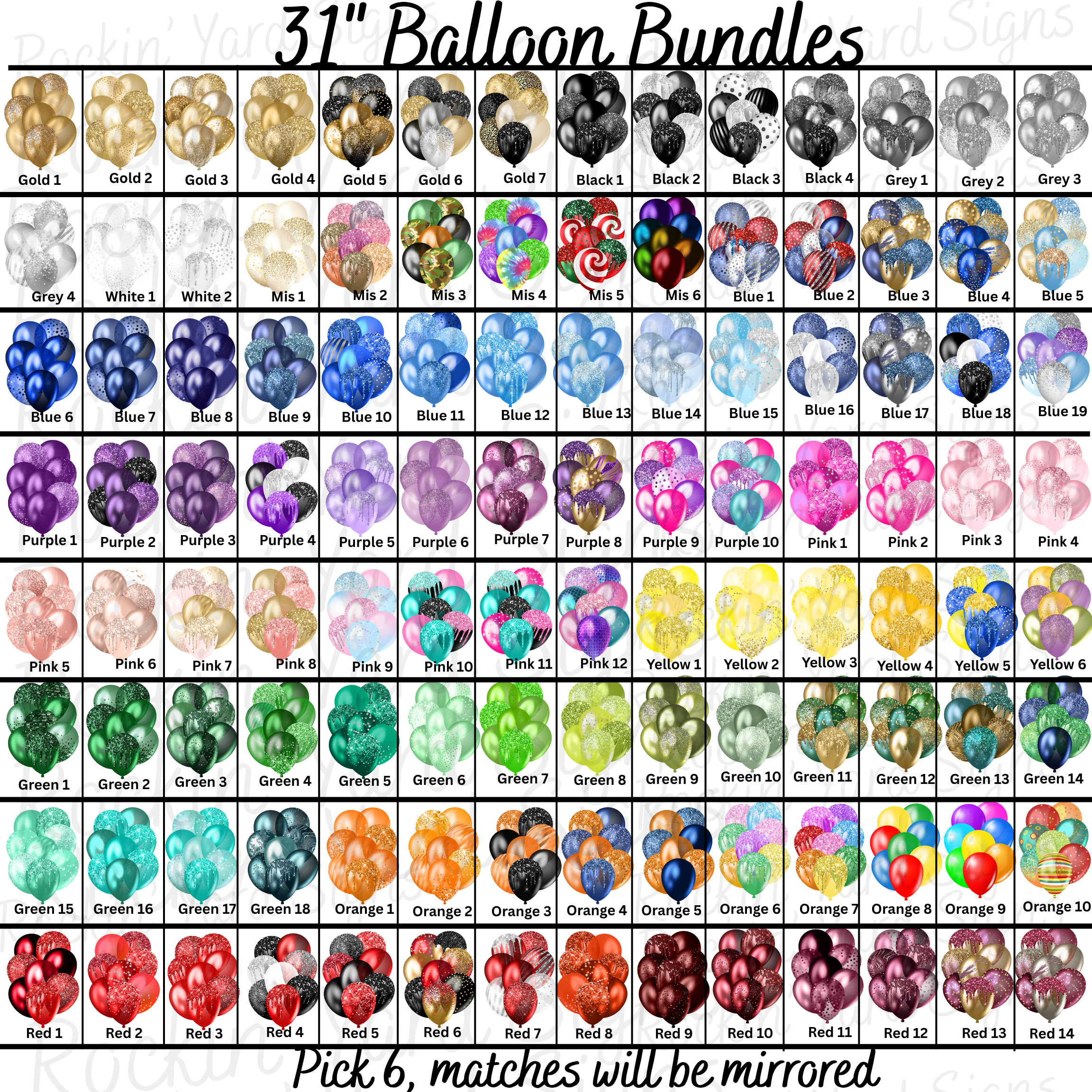 Joyful 31" Balloon Bundles.  Pick 3, Color matches will be mirrored. 6 Piece Set. 