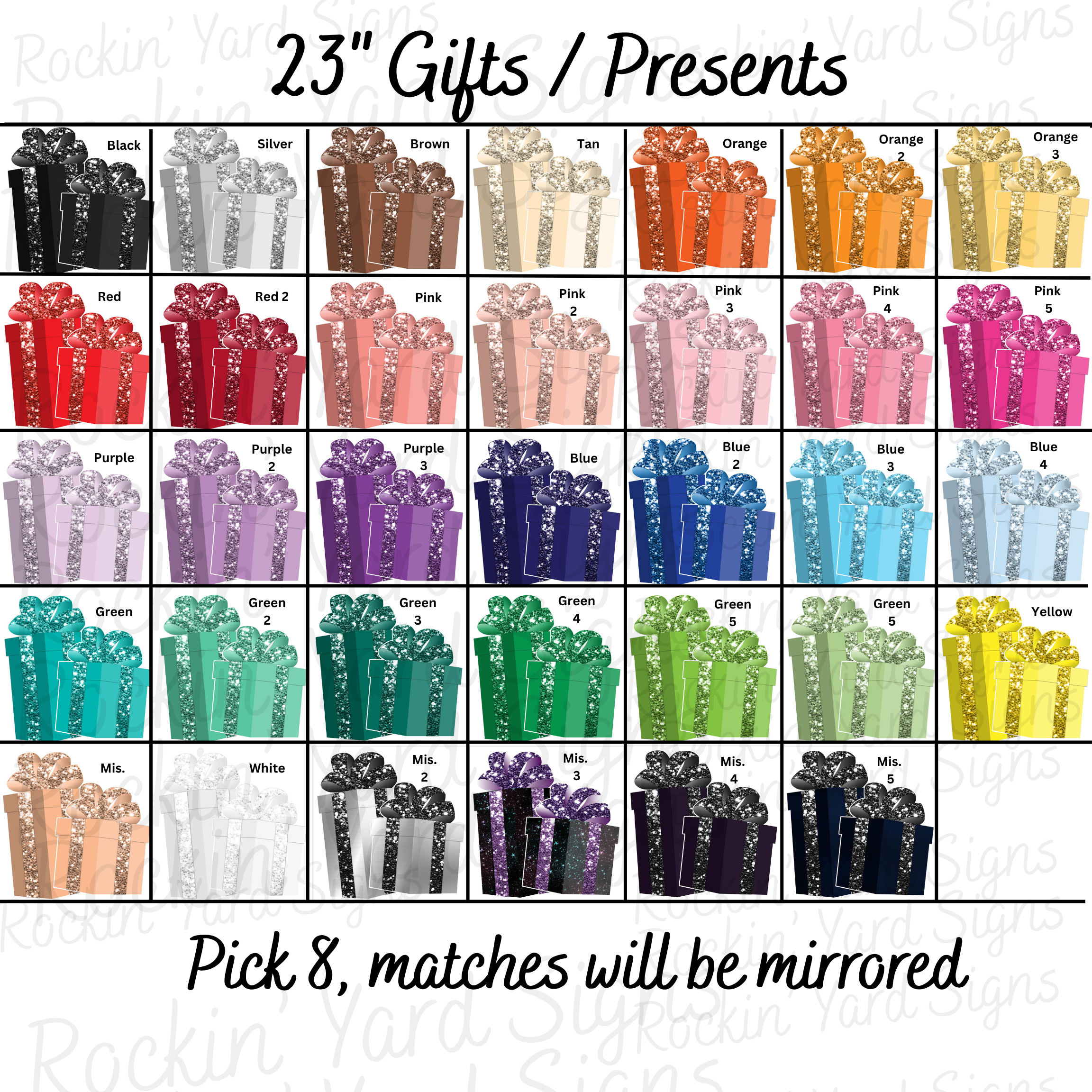 Joyful 23" Gifts / Presents. Pick 4, they will be mirrored for a total of 8. 