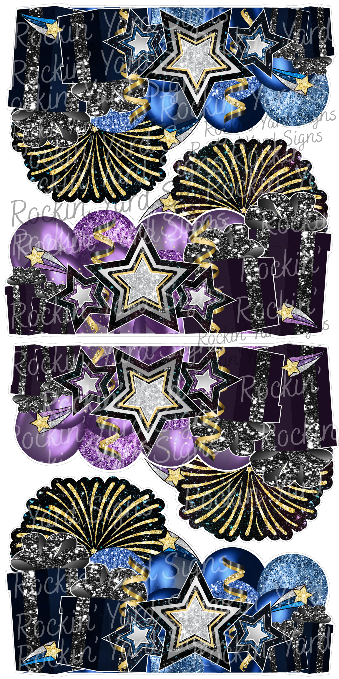 Birthday Panels. 46"x30". One blue set, and one purple set. 