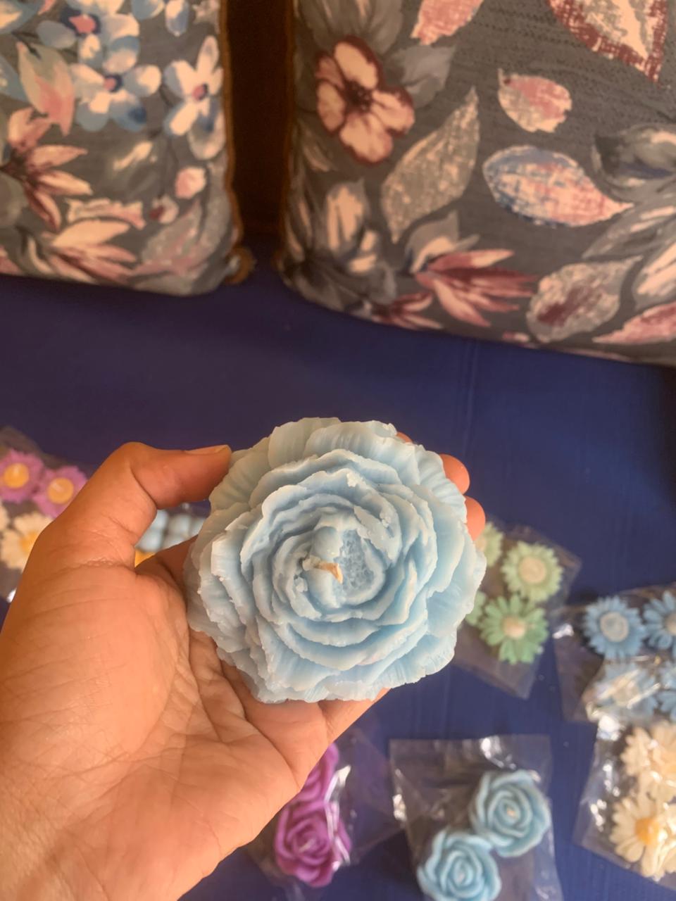 Handcrafted Blue Rose Candle