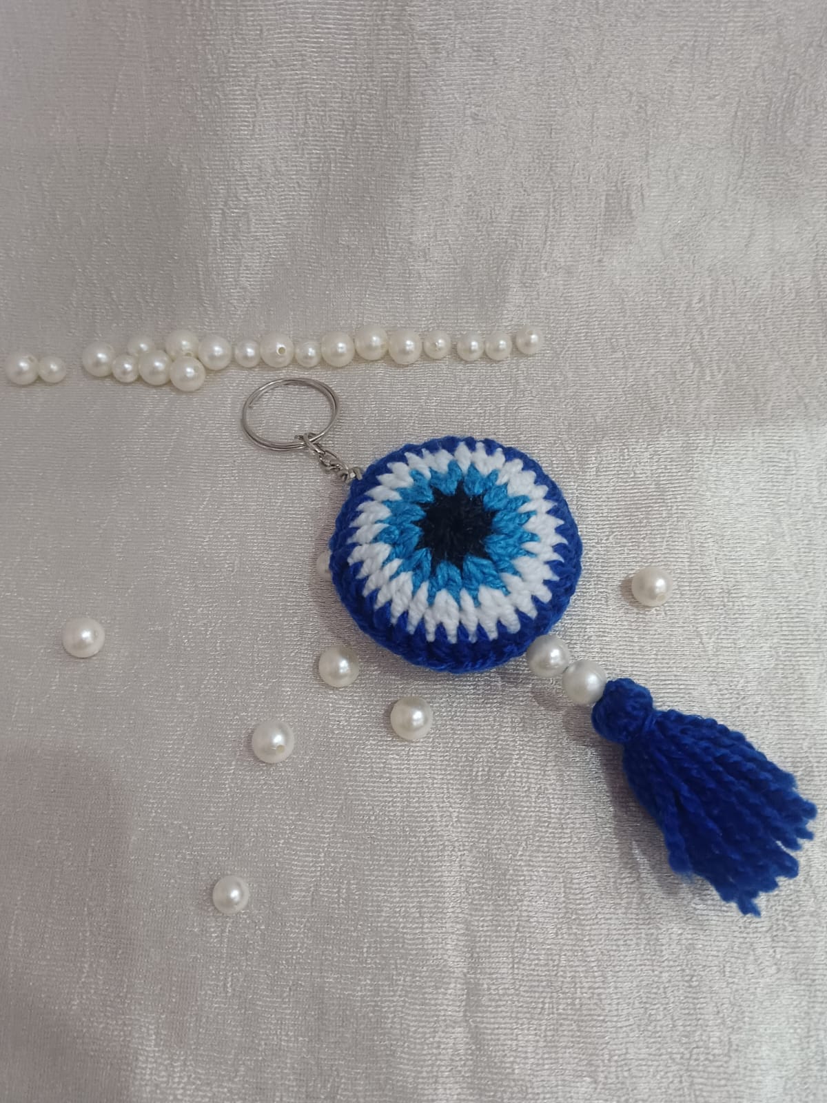 Handcrafted Crochet Evil Eye Keychain with Tassel Charm ๐(Pack of 1)