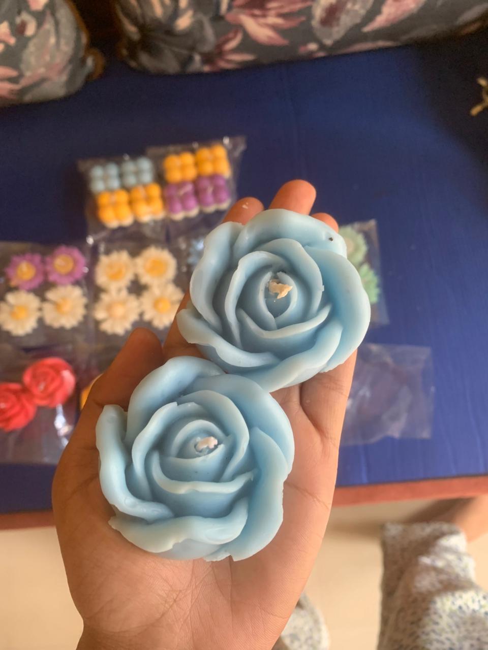 Handcrafted Blue Rose Candles