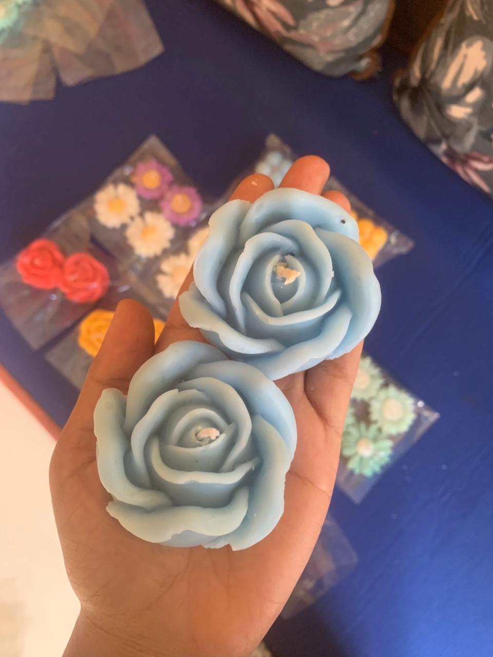 Handcrafted Blue Rose Candles