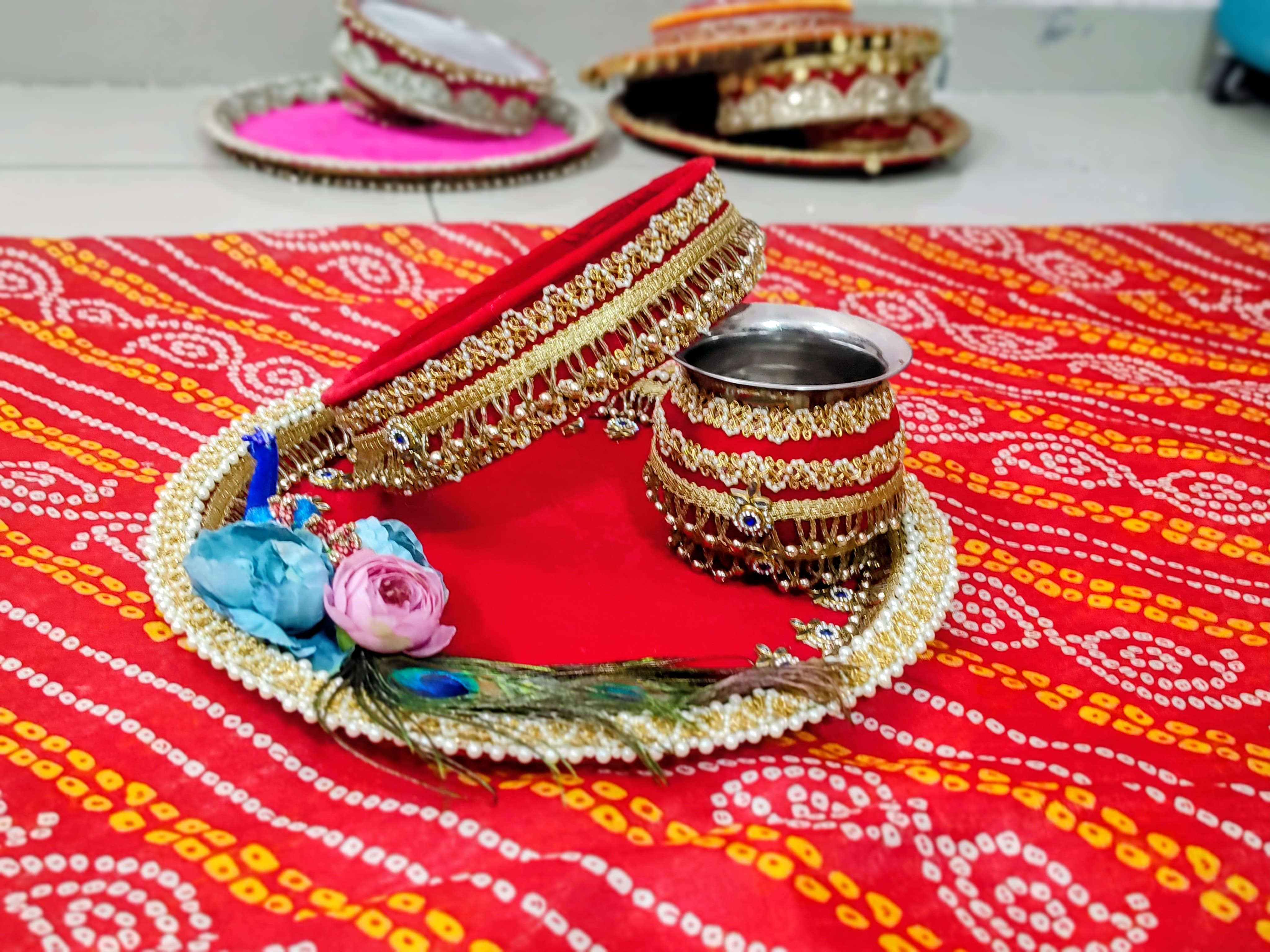 Divine Peacock Elegance – Handcrafted Karwa Chauth Thali Set
