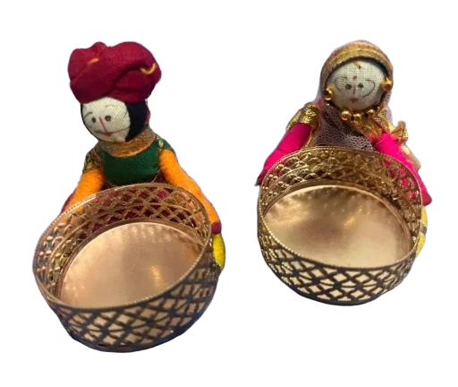 Handcrafted Candles with Rajasthani Couple Decorative Bowls 