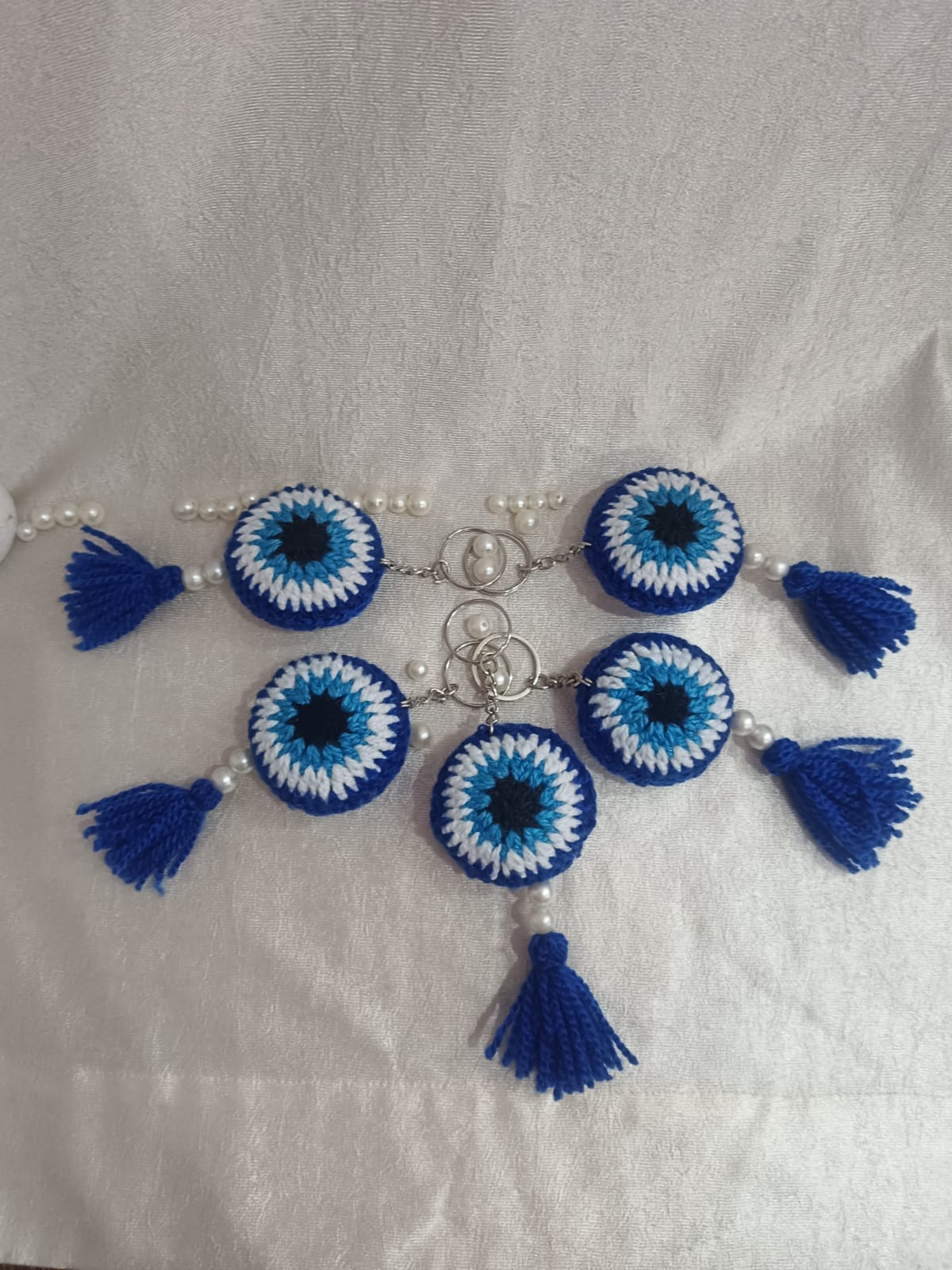 Handcrafted Crochet Evil Eye Keychain with Tassel Charm 💙(Pack of 1)