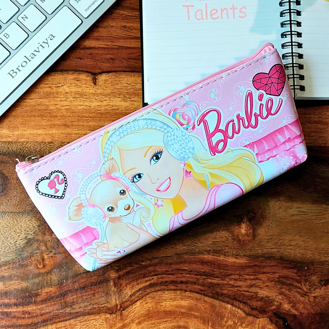 Single Zip Imported Pink Barbie Pencil Case / Pencil Bag for girls