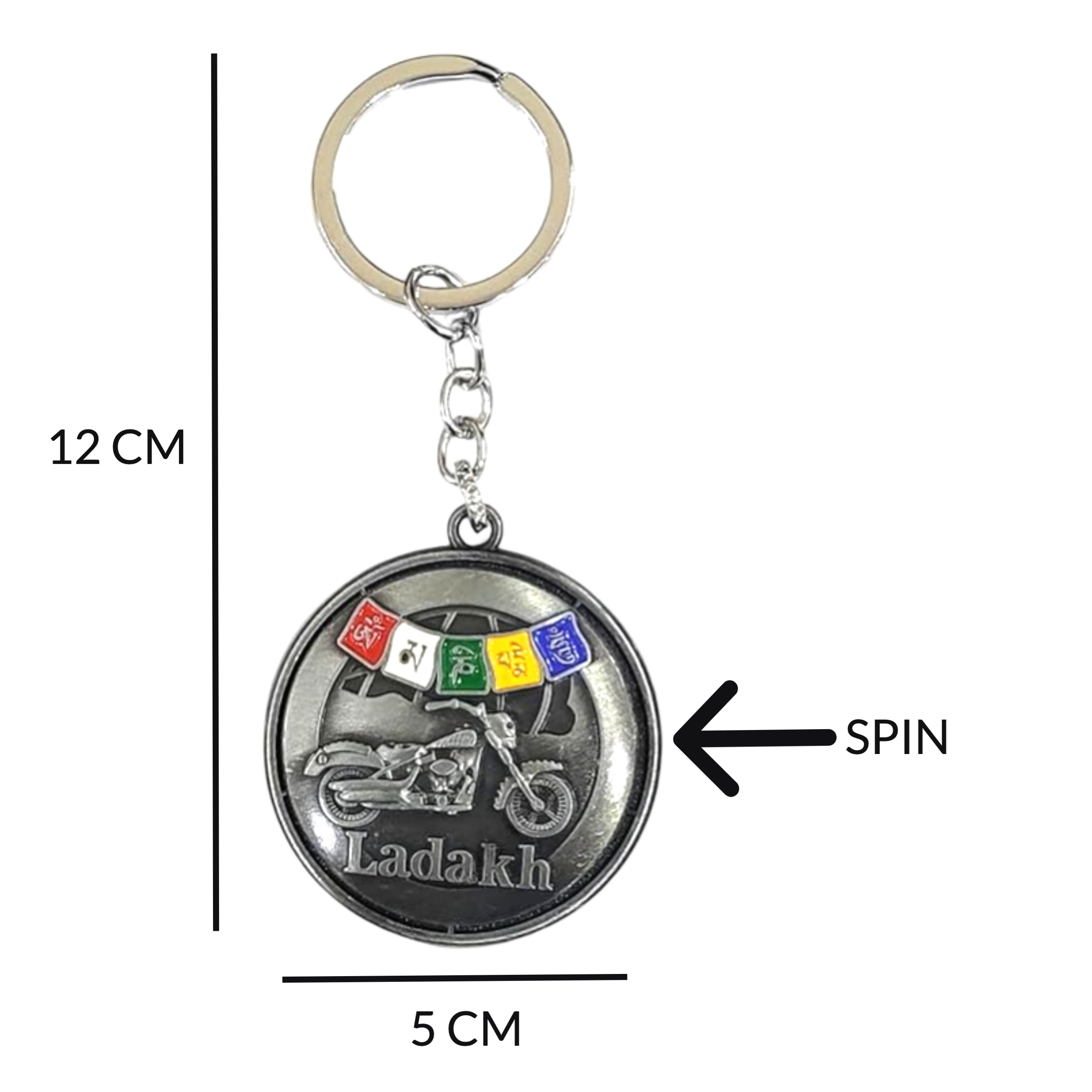 Vintage Tibetan Design Keychain Ladakh Bike | Rotating Spinning Metal Keychain | Perfect Keychain For Car, Bikes | Keychain for Boys, Men