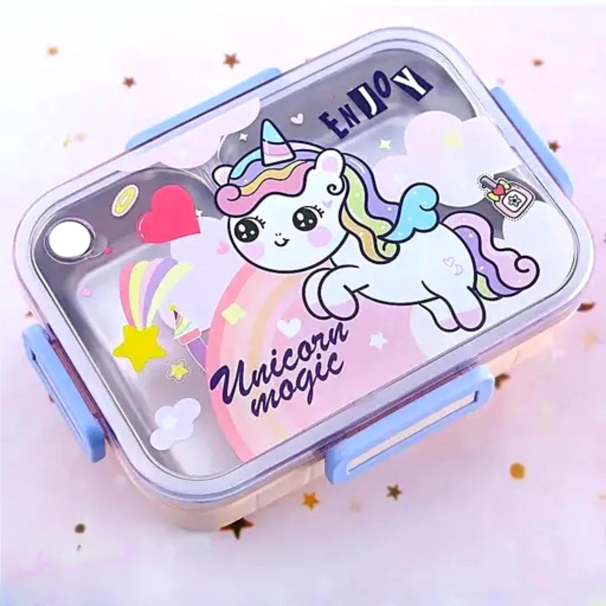 Unicorn 3 Grid Stainless Steel Insulated Lunch Box – 100% Leakproof, Spillproof & Temperature-Controlled