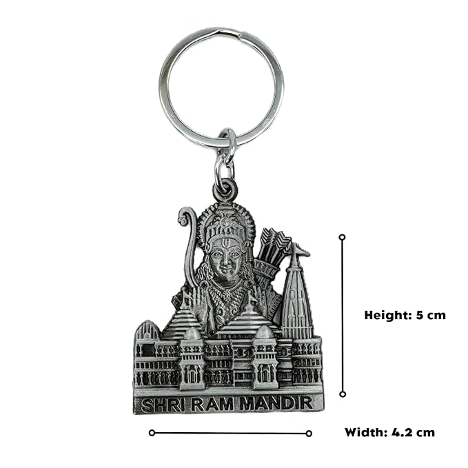 Shri Ram Mandir Keychain | Double-Sided Metal Keychain - Anti-Rust Keyring for Bike, Car, Home, and Office | Bhagwan Series Collection