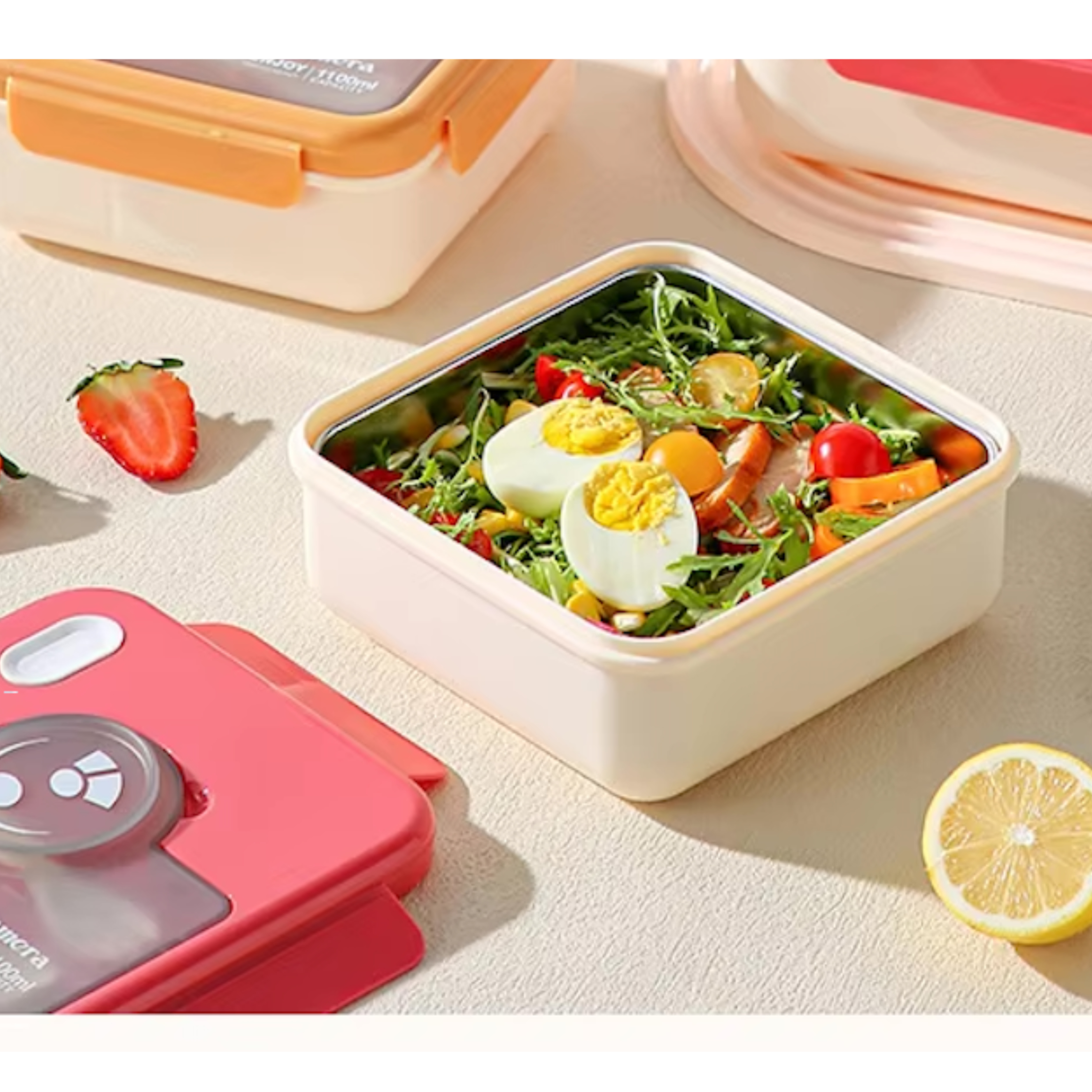 Square Camera-shaped Lunch Box with Fork + spoon – 1100ml | Microwave, Dishwasher, Freezer Safe | Leak-proof & BPA-Free