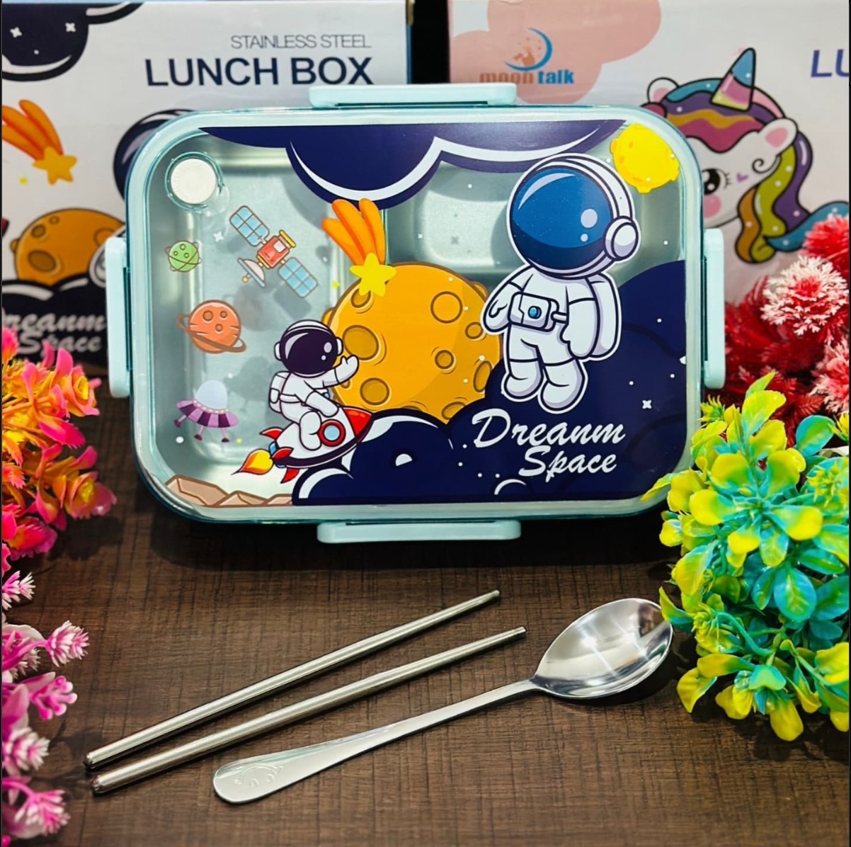 Dream Space Stainless Steel Lunch Box for boys | 3 Compartment Leakproof, Spillproof & Temperature-Controlled