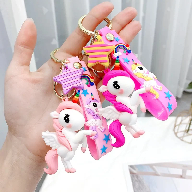 Flying Unicorn 3D Keychain | Cute Silicone Unicorn Keyring – Keychain for Girls, Purse, Bag, Key & Gifting | Pack of 1 - Color Pink