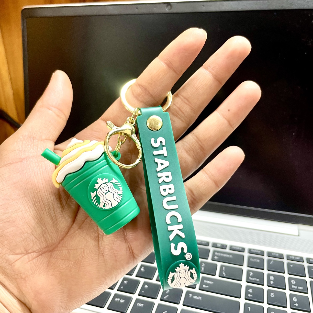 Starbucks Coffee Cup Keychain | Cute Silicone 3D Coffee Cup | Keyring for Bag, Purse, Bike, Car | Cute and Trendy Accessories | A Stylish and Practical Gift Item for Coffee Lovers - Pack of 1 - Green