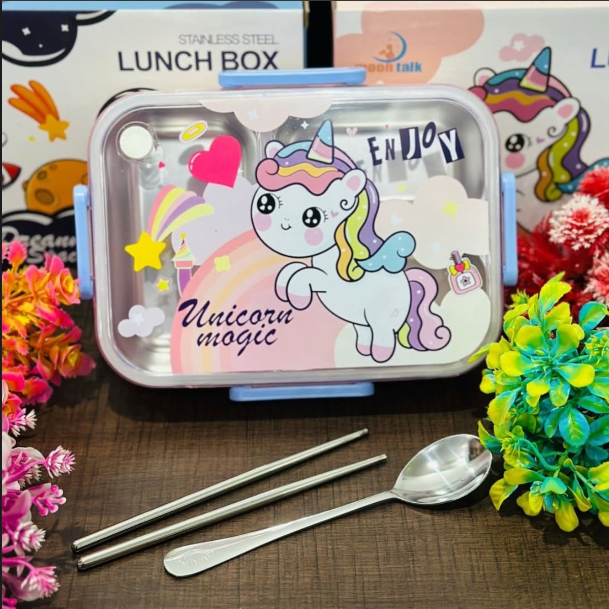 Unicorn 3 Grid Stainless Steel Insulated Lunch Box – 100% Leakproof, Spillproof & Temperature-Controlled