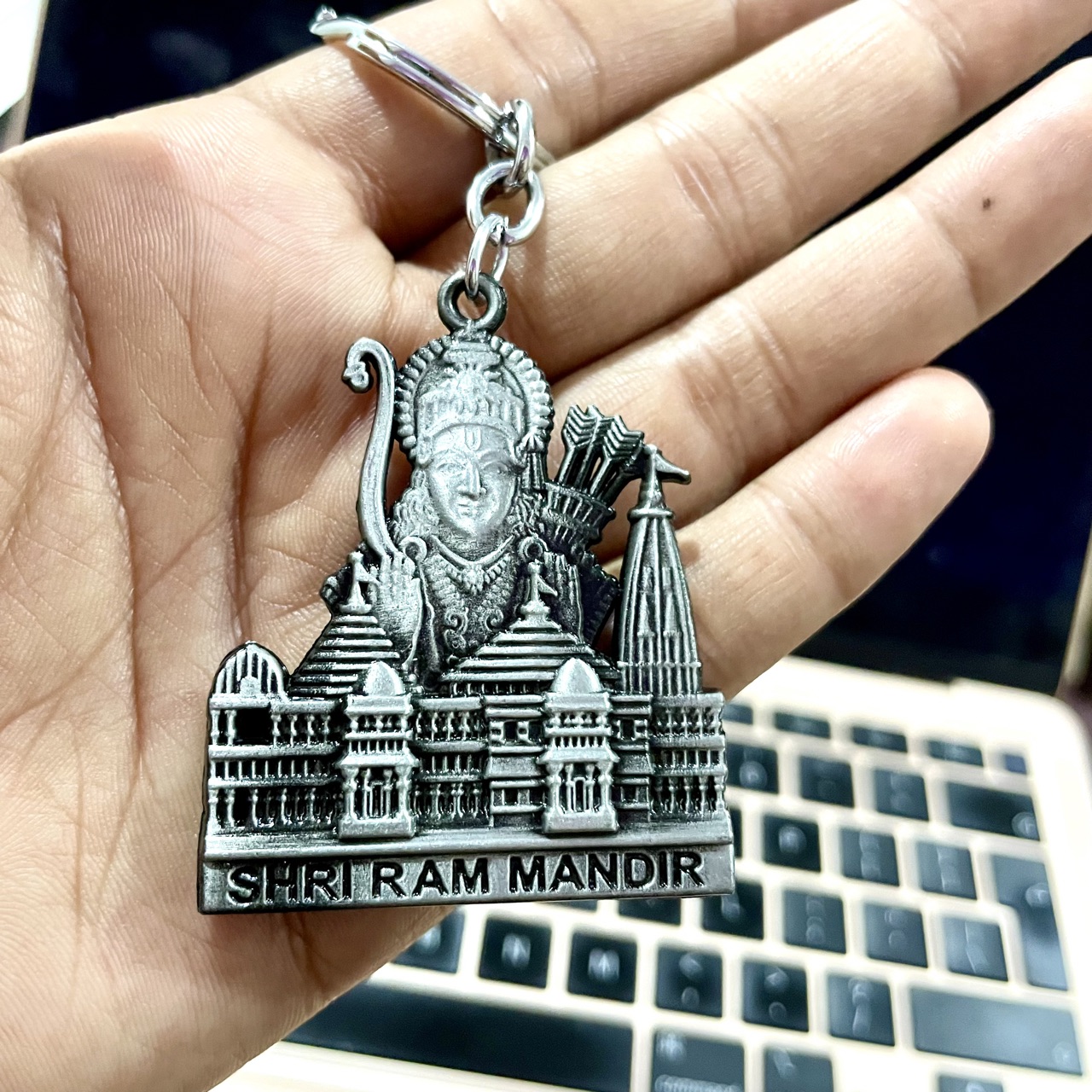 Shri Ram Mandir Keychain | Double-Sided Metal Keychain - Anti-Rust Keyring for Bike, Car, Home, and Office | Bhagwan Series Collection